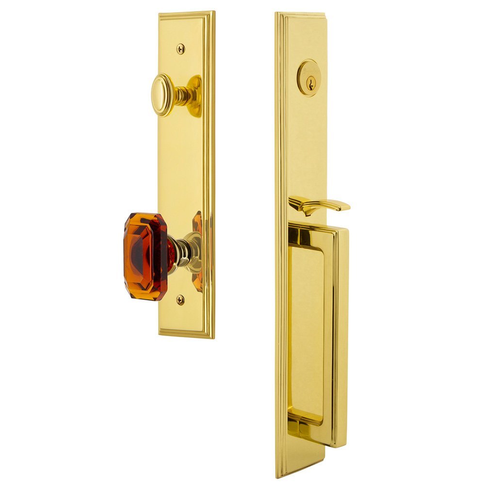 Grandeur One-Piece Handleset with D Grip and Baguette Amber Knob in Lifetime Brass