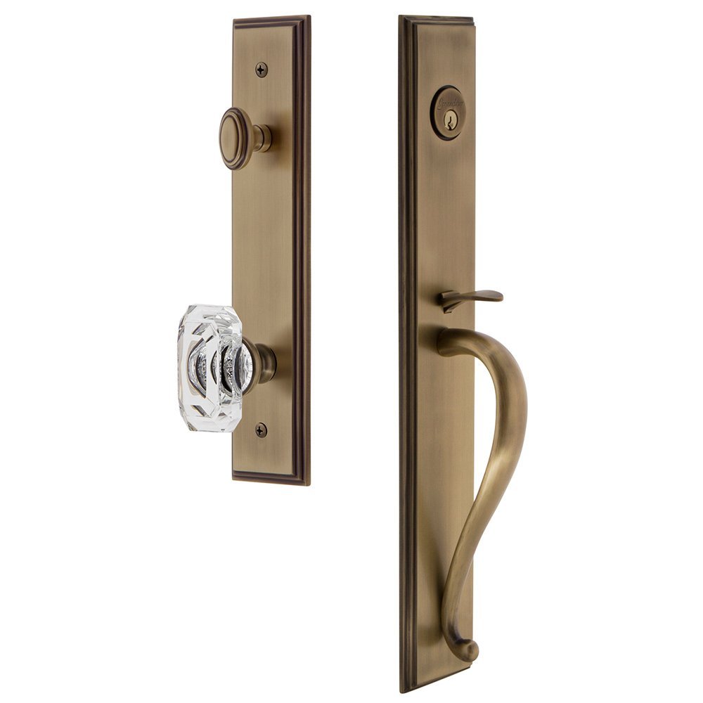 Grandeur One-Piece Handleset with S Grip and Baguette Clear Crystal Knob in Vintage Brass