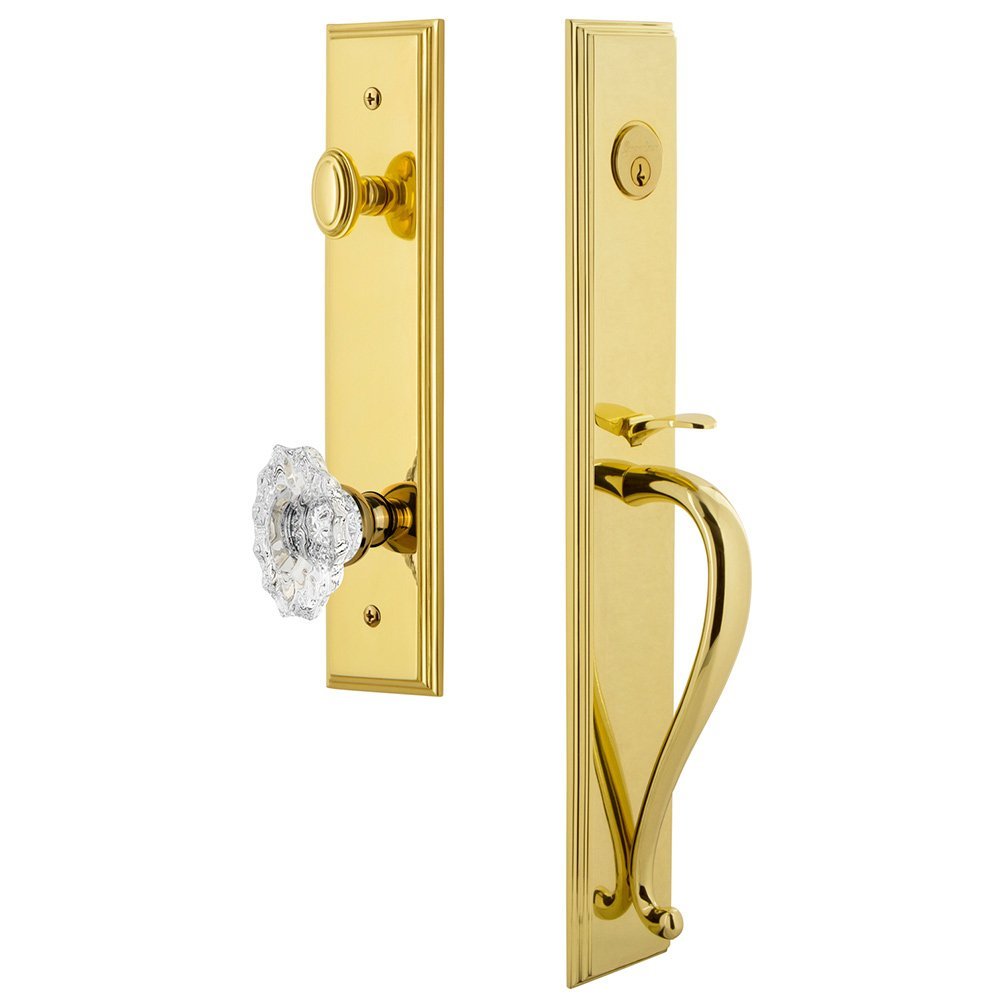 Grandeur One-Piece Handleset with S Grip and Biarritz Knob in Lifetime Brass