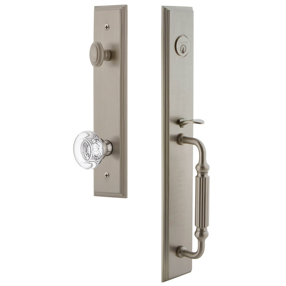 Grandeur One-Piece Handleset with F Grip and Bordeaux Knob in Satin Nickel