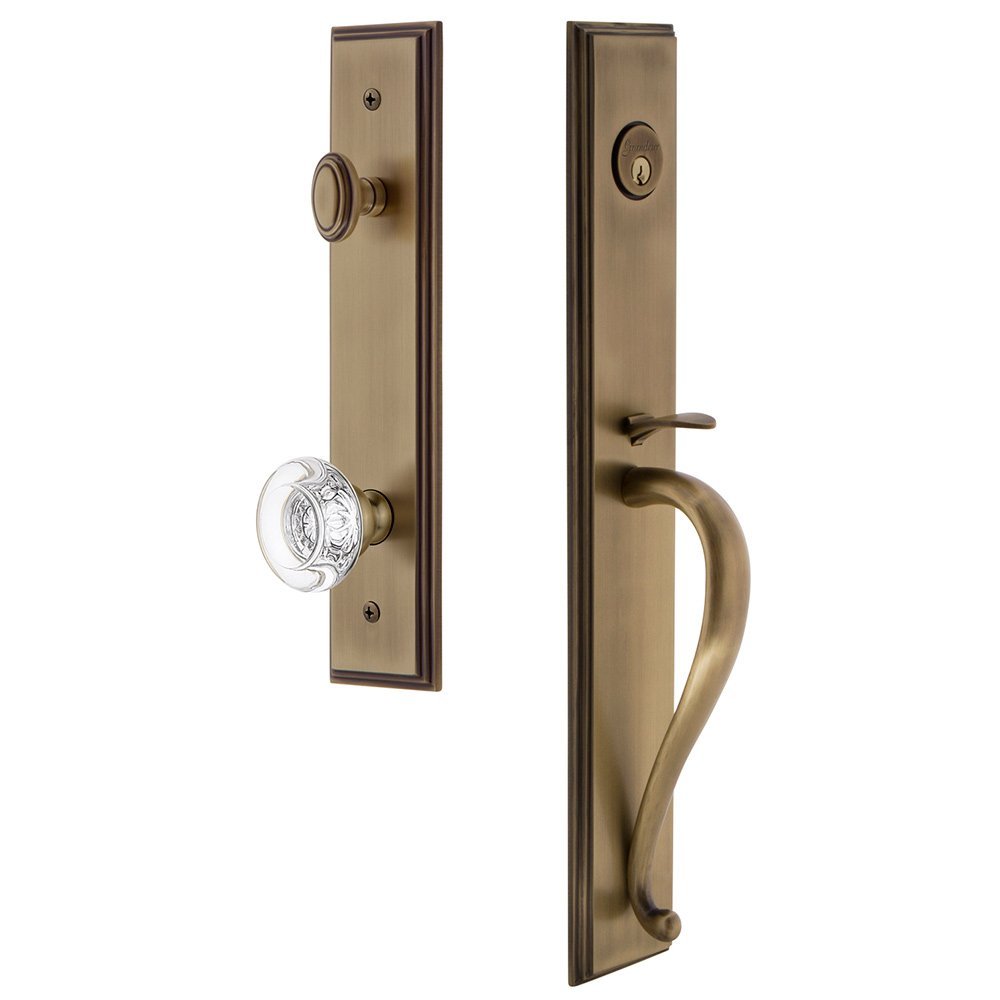 Grandeur One-Piece Handleset with S Grip and Bordeaux Knob in Vintage Brass
