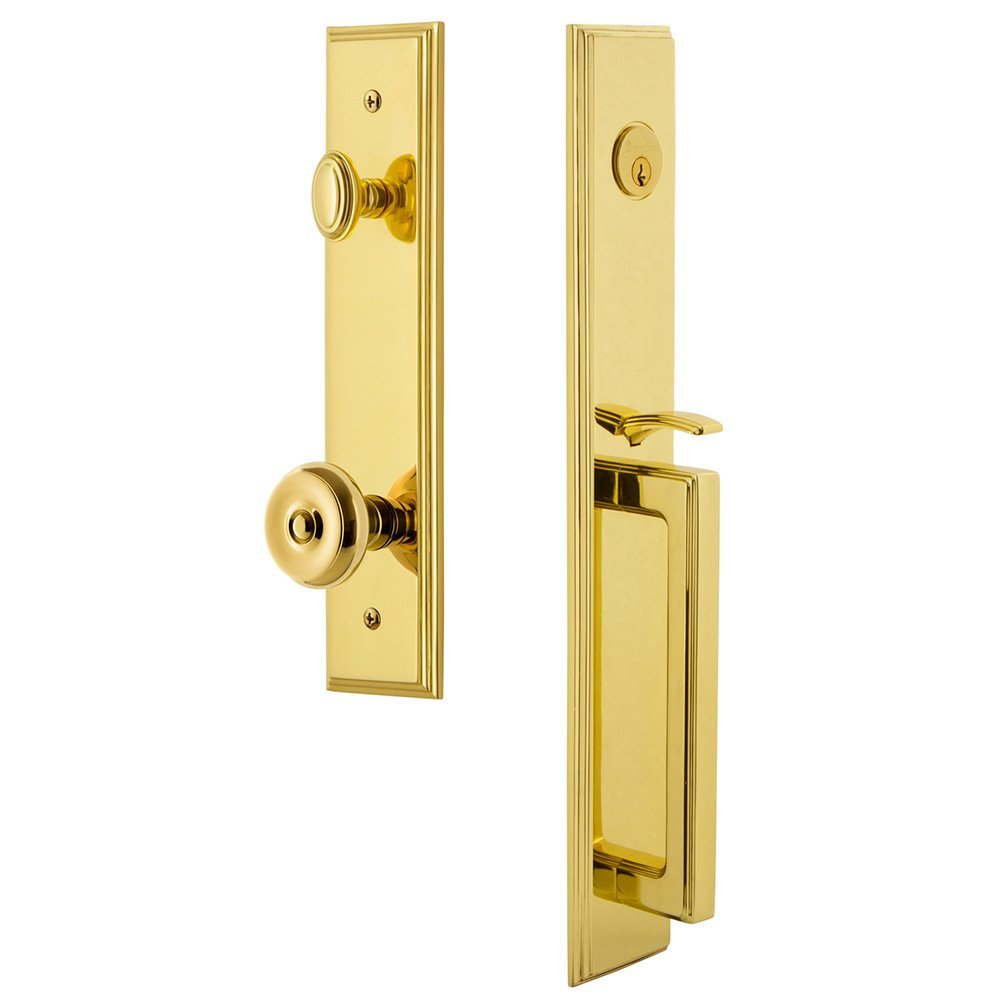 Grandeur One-Piece Handleset with D Grip and Bouton Knob in Lifetime Brass