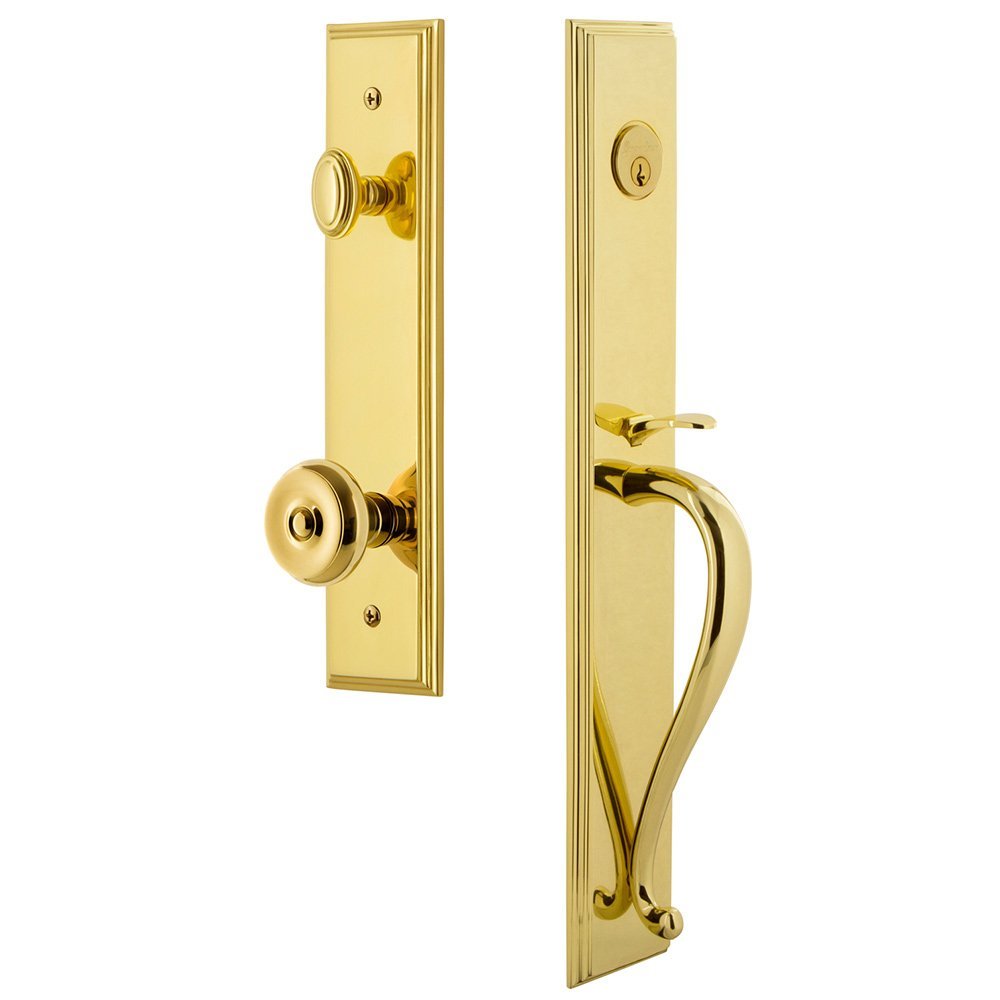 Grandeur One-Piece Handleset with S Grip and Bouton Knob in Lifetime Brass