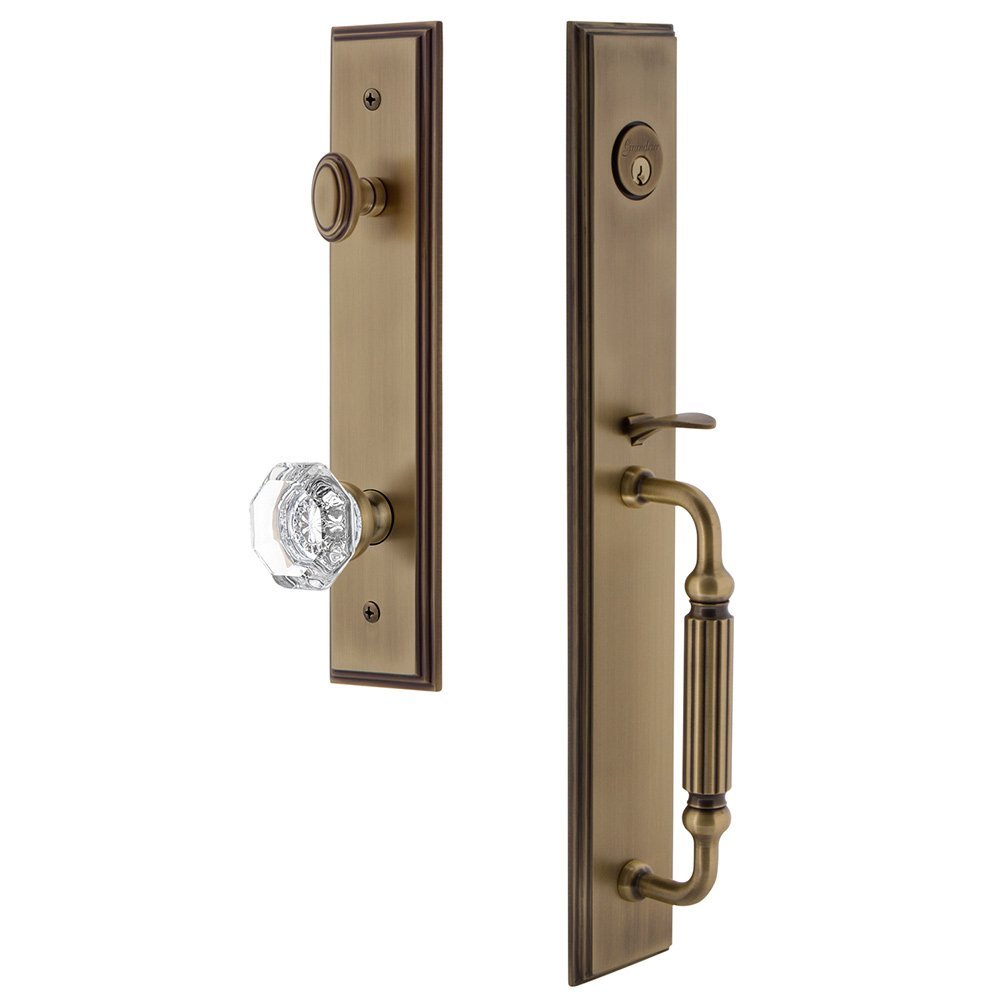 Grandeur One-Piece Handleset with F Grip and Chambord Knob in Vintage Brass