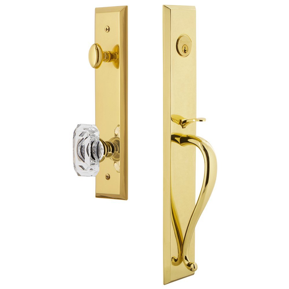 Grandeur One-Piece Handleset with S Grip and Baguette Clear Crystal Knob in Lifetime Brass