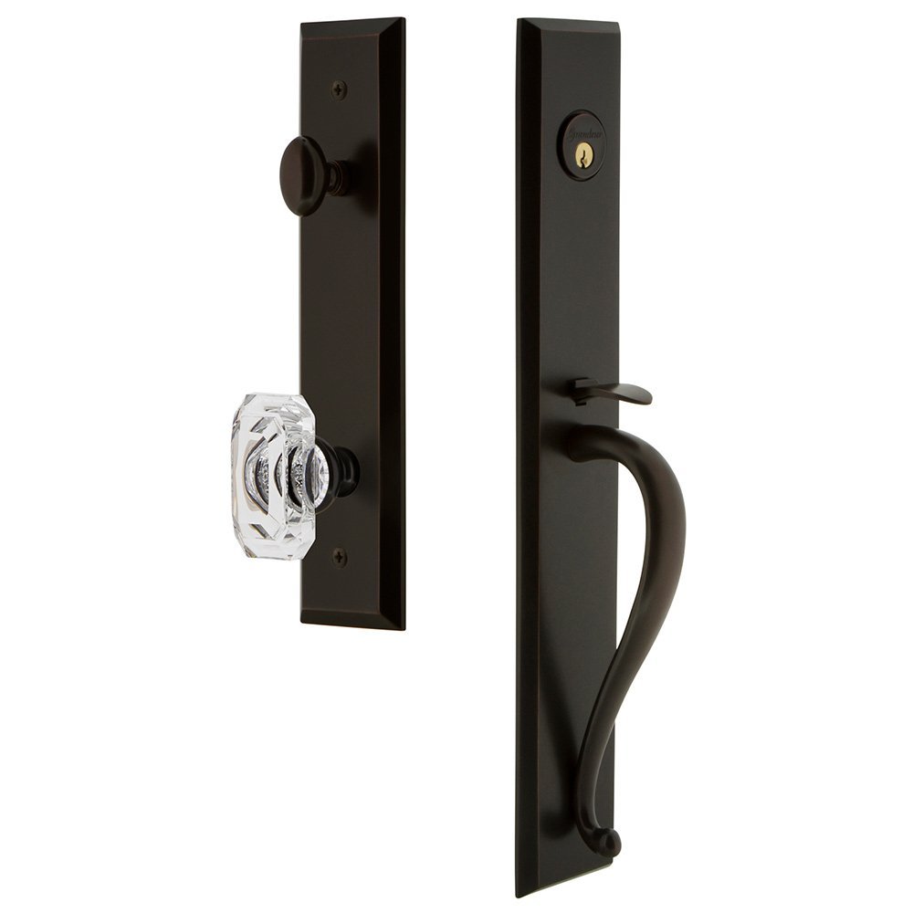 Grandeur One-Piece Handleset with S Grip and Baguette Clear Crystal Knob in Timeless Bronze