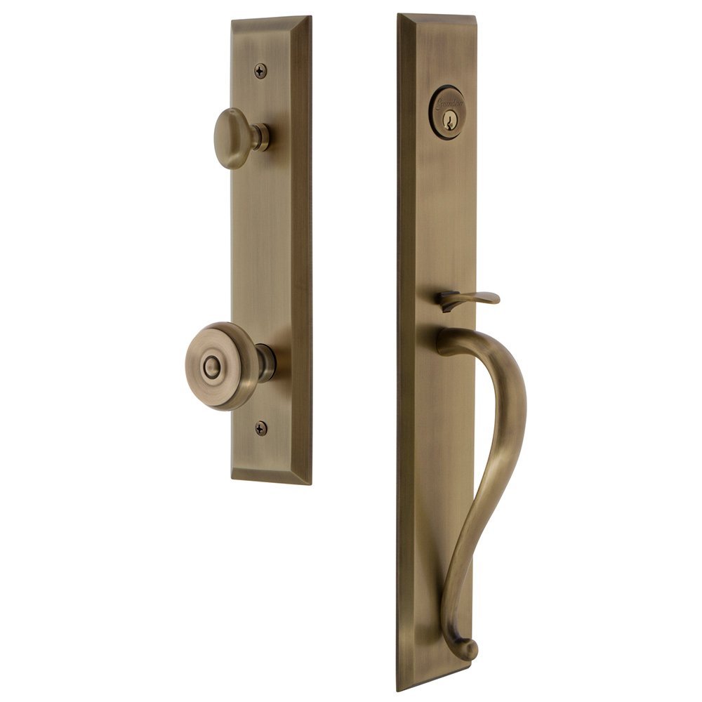 Grandeur One-Piece Handleset with S Grip and Bouton Knob in Vintage Brass