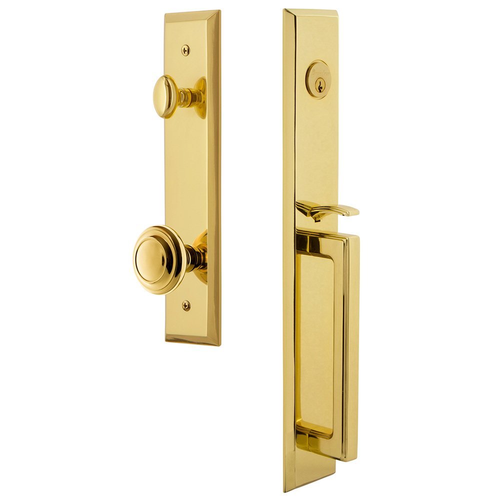 Grandeur One-Piece Handleset with D Grip and Circulaire Knob in Lifetime Brass