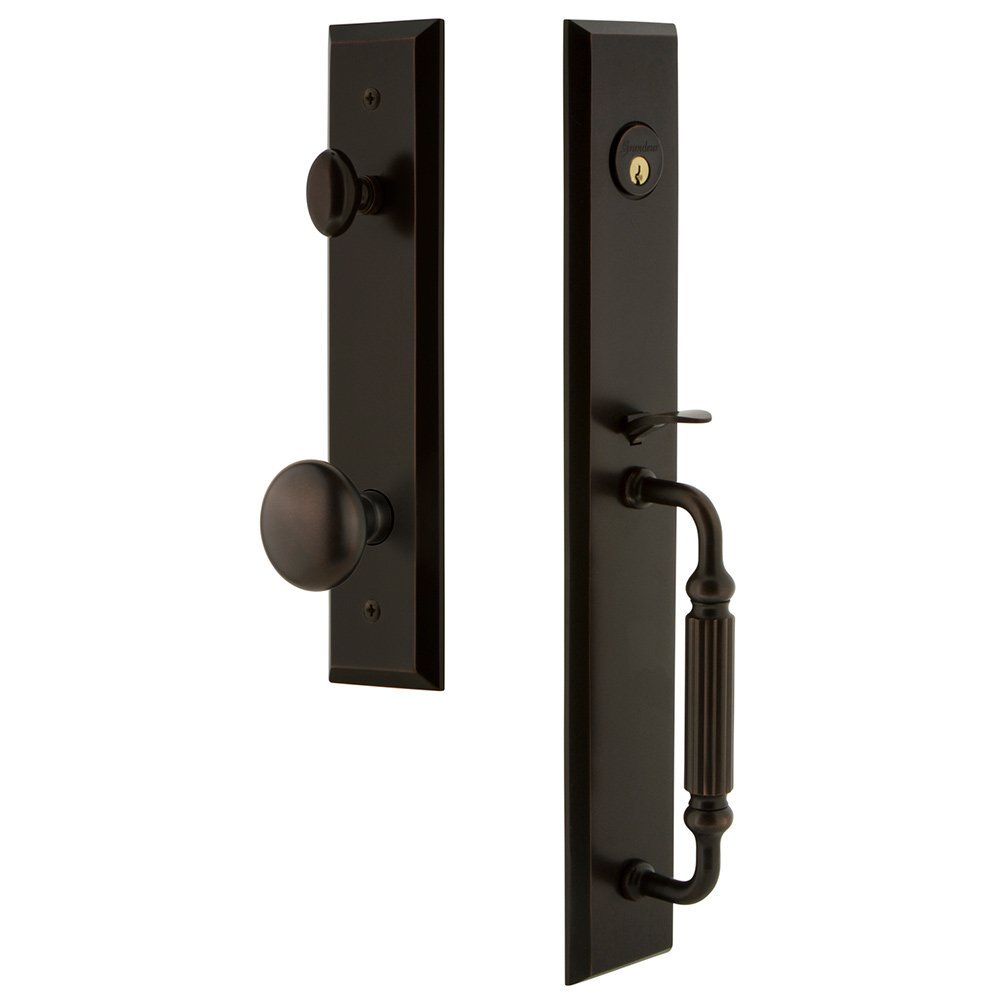 Grandeur One-Piece Handleset with F Grip and Knob in Timeless Bronze