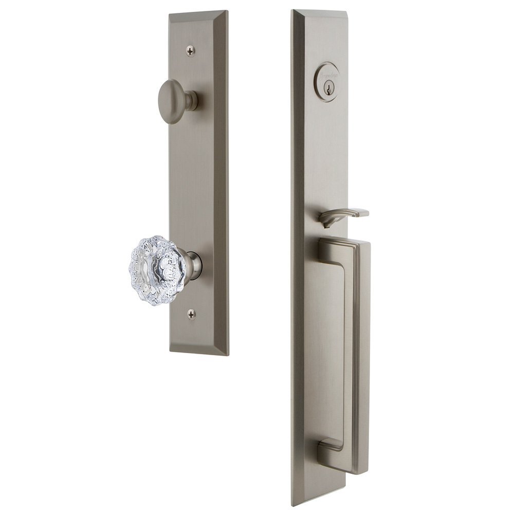 Grandeur One-Piece Handleset with D Grip and Fontainebleau Knob in Satin Nickel