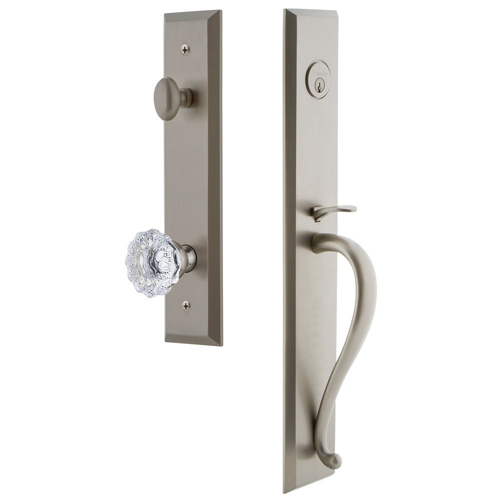 Grandeur One-Piece Handleset with S Grip and Fontainebleau Knob in Satin Nickel