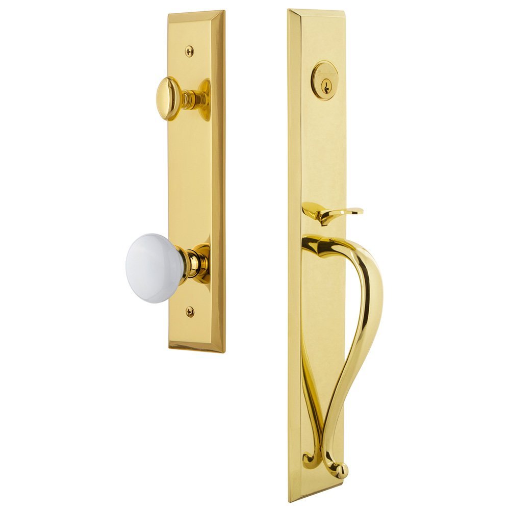 Grandeur One-Piece Handleset with S Grip and Hyde Park Knob in Lifetime Brass