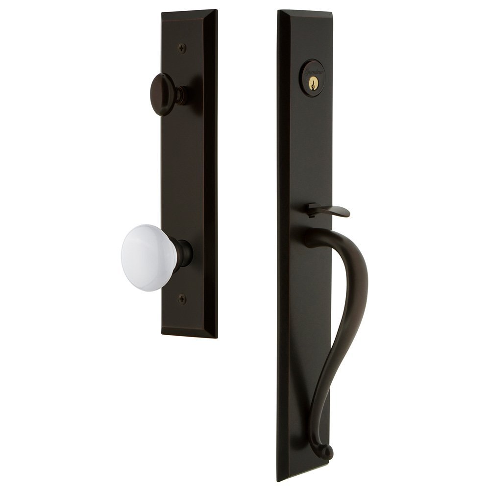 Grandeur One-Piece Handleset with S Grip and Hyde Park Knob in Timeless Bronze