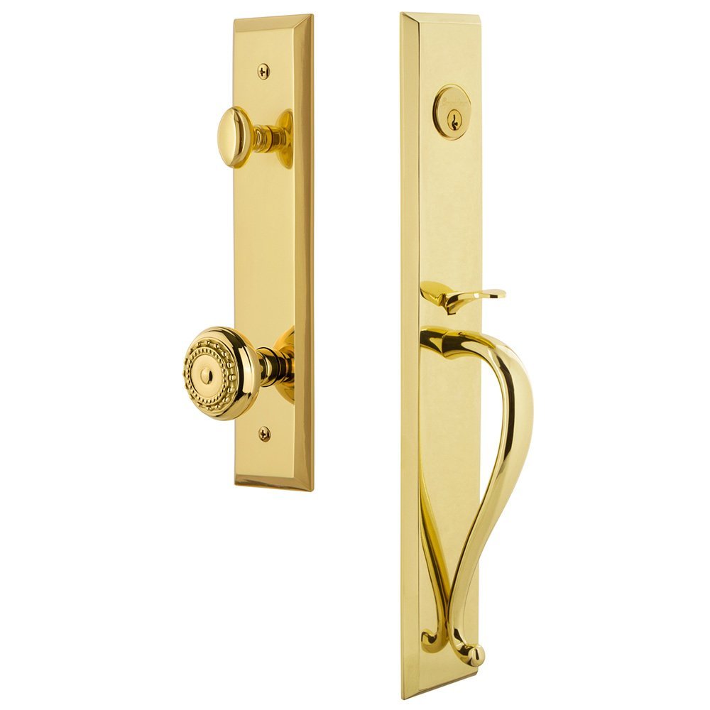 Grandeur One-Piece Handleset with S Grip and Parthenon Knob in Lifetime Brass