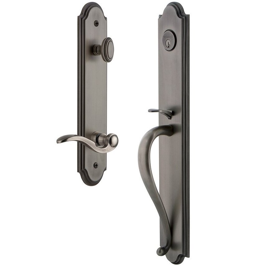 Grandeur Arc One-Piece Handleset with S Grip and Bellagio Right Handed Lever in Antique Pewter