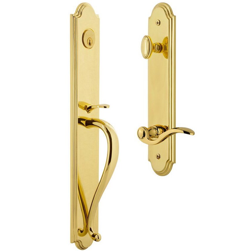 Grandeur Arc One-Piece Handleset with S Grip and Bellagio Left Handed Lever in Lifetime Brass