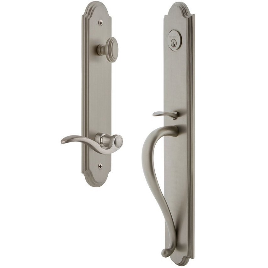 Grandeur Arc One-Piece Handleset with S Grip and Bellagio Right Handed Lever in Satin Nickel