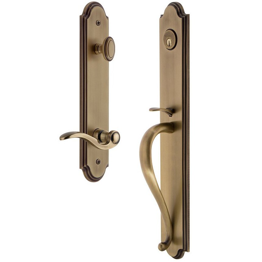 Grandeur Arc One-Piece Handleset with S Grip and Bellagio Right Handed Lever in Vintage Brass