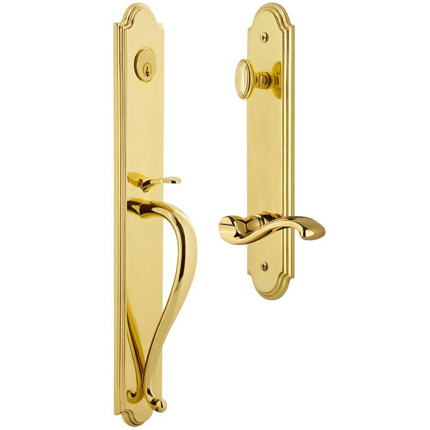 Grandeur Arc One-Piece Handleset with S Grip and Portofino Left Handed Lever in Lifetime Brass