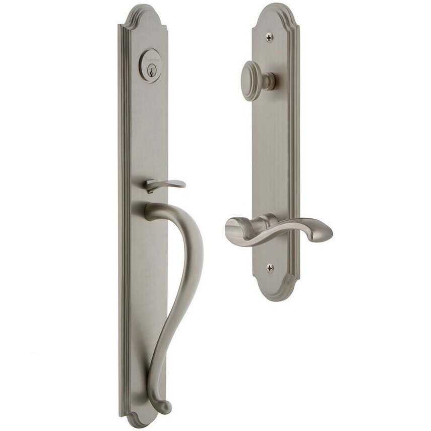 Grandeur Arc One-Piece Handleset with S Grip and Portofino Left Handed Lever in Satin Nickel