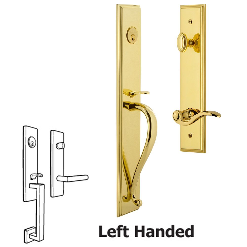 Grandeur One-Piece Handleset with S Grip and Bellagio Left Handed Lever in Lifetime Brass