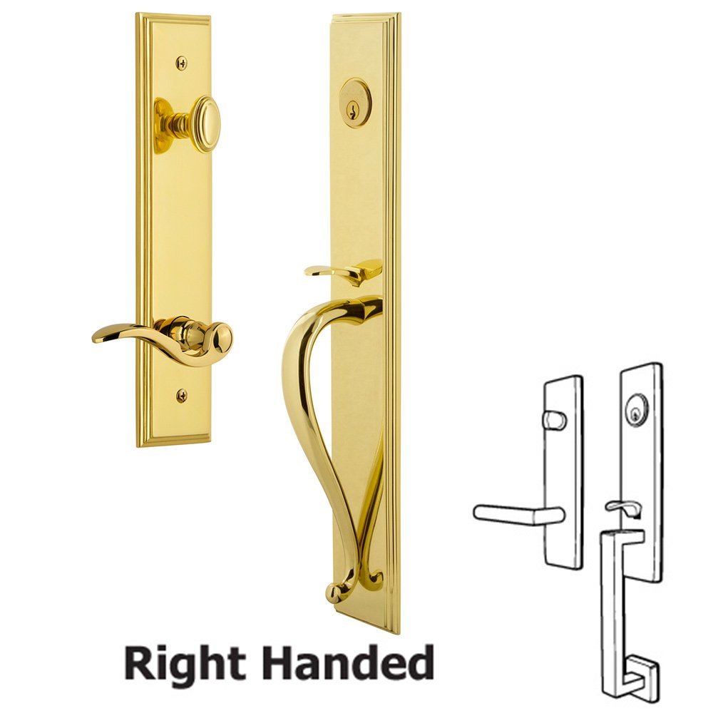 Grandeur One-Piece Handleset with S Grip and Bellagio Right Handed Lever in Lifetime Brass