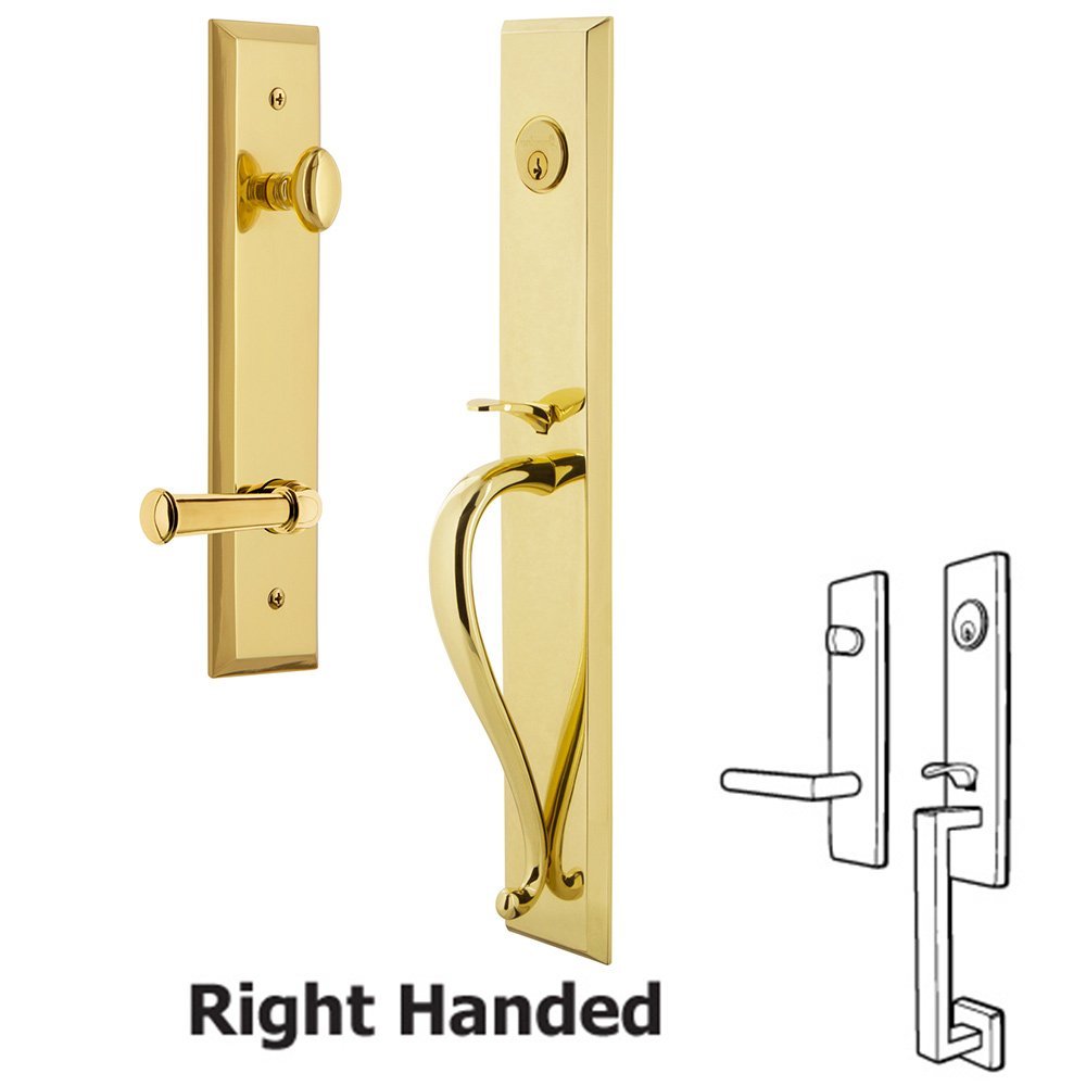 Grandeur One-Piece Handleset with S Grip and Georgetown Right Handed Lever in Lifetime Brass