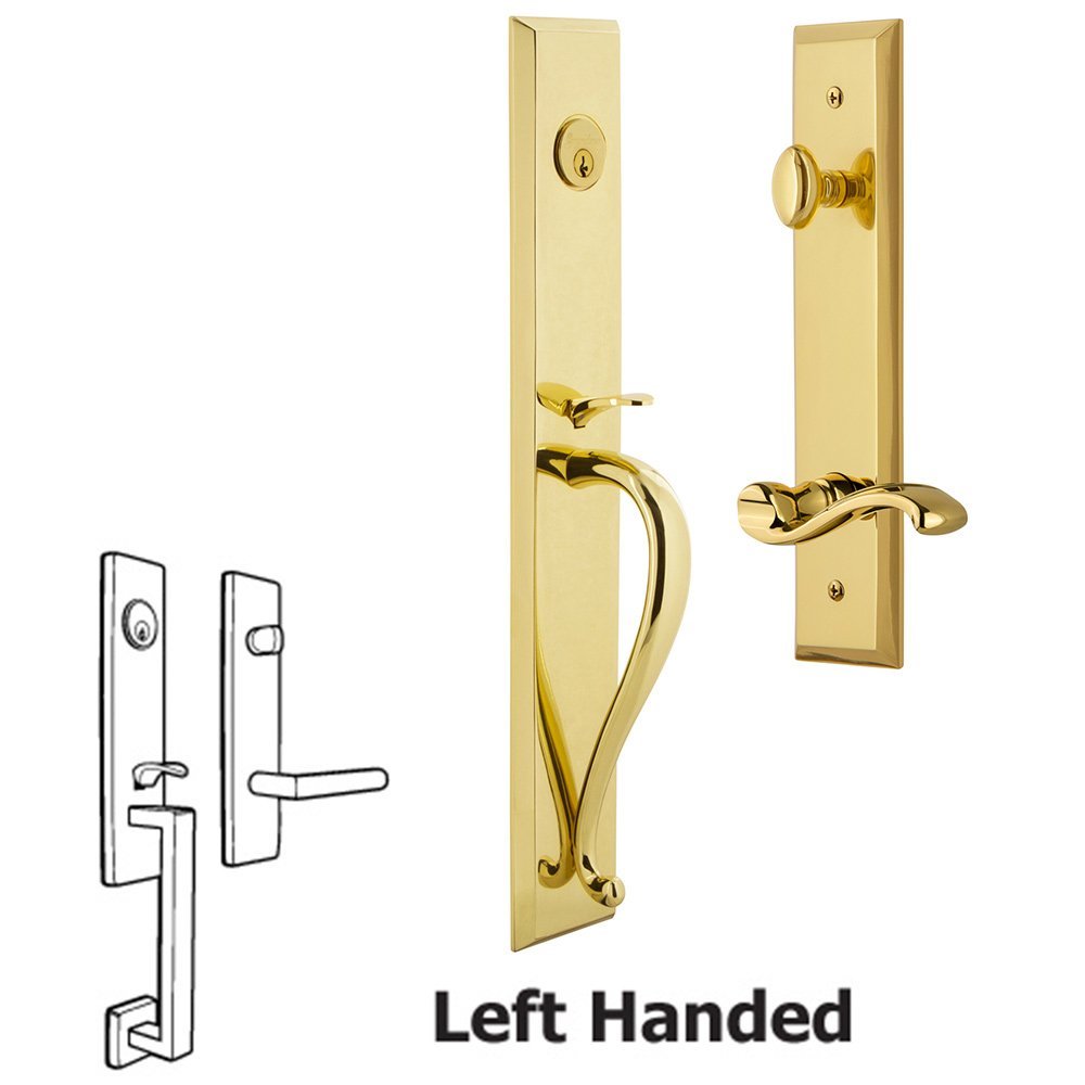 Grandeur One-Piece Handleset with S Grip and Portofino Left Handed Lever in Lifetime Brass