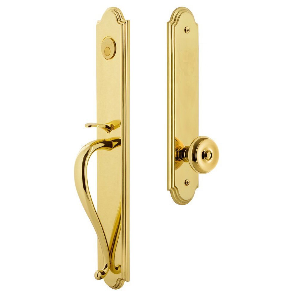 Grandeur Arc One-Piece Dummy Handleset with S Grip and Bouton Knob in Lifetime Brass