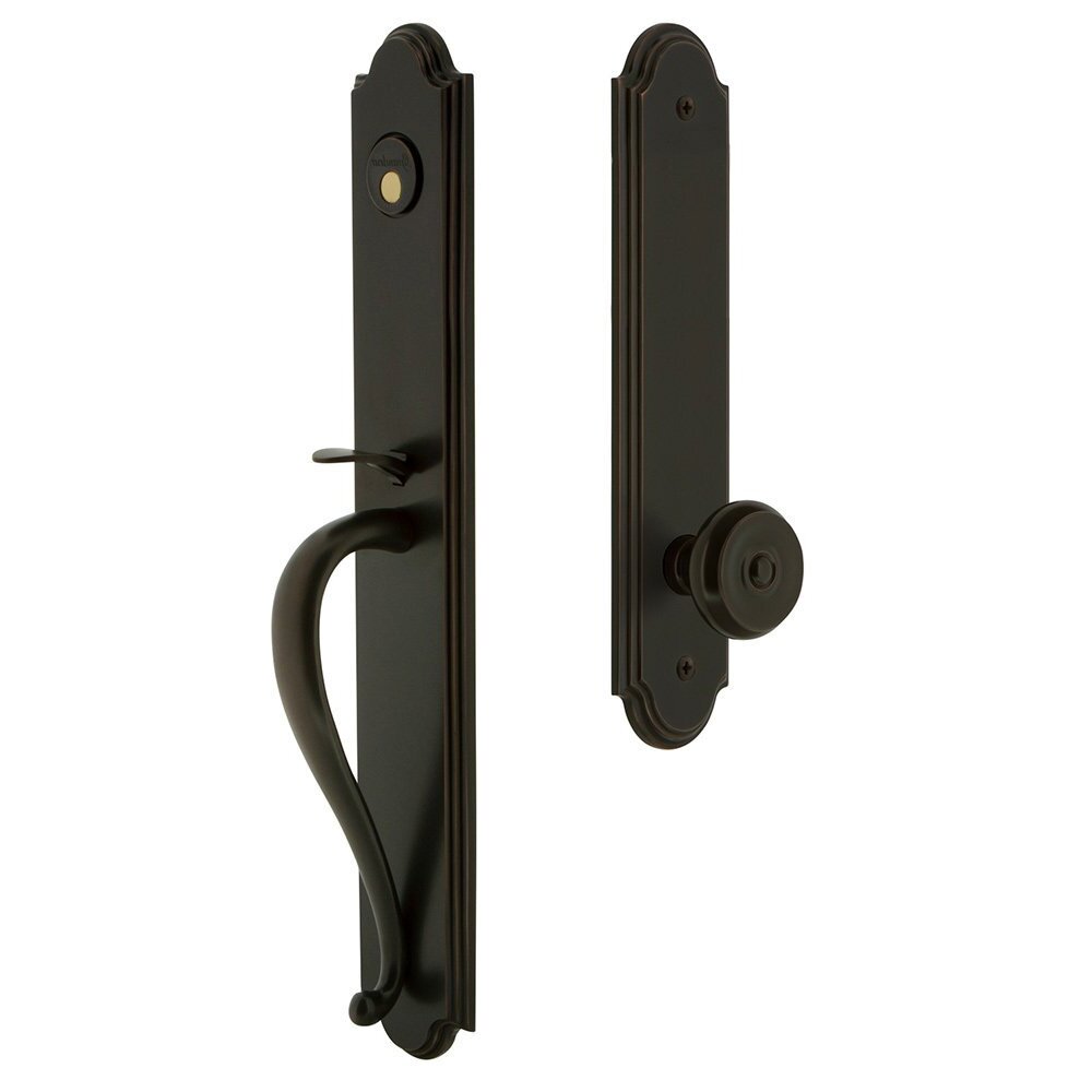 Grandeur Arc One-Piece Dummy Handleset with S Grip and Bouton Knob in Timeless Bronze