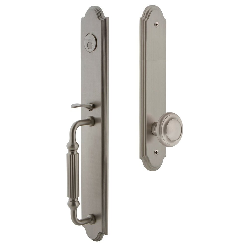 Grandeur Arc One-Piece Dummy Handleset with F Grip and Circulaire Knob in Satin Nickel