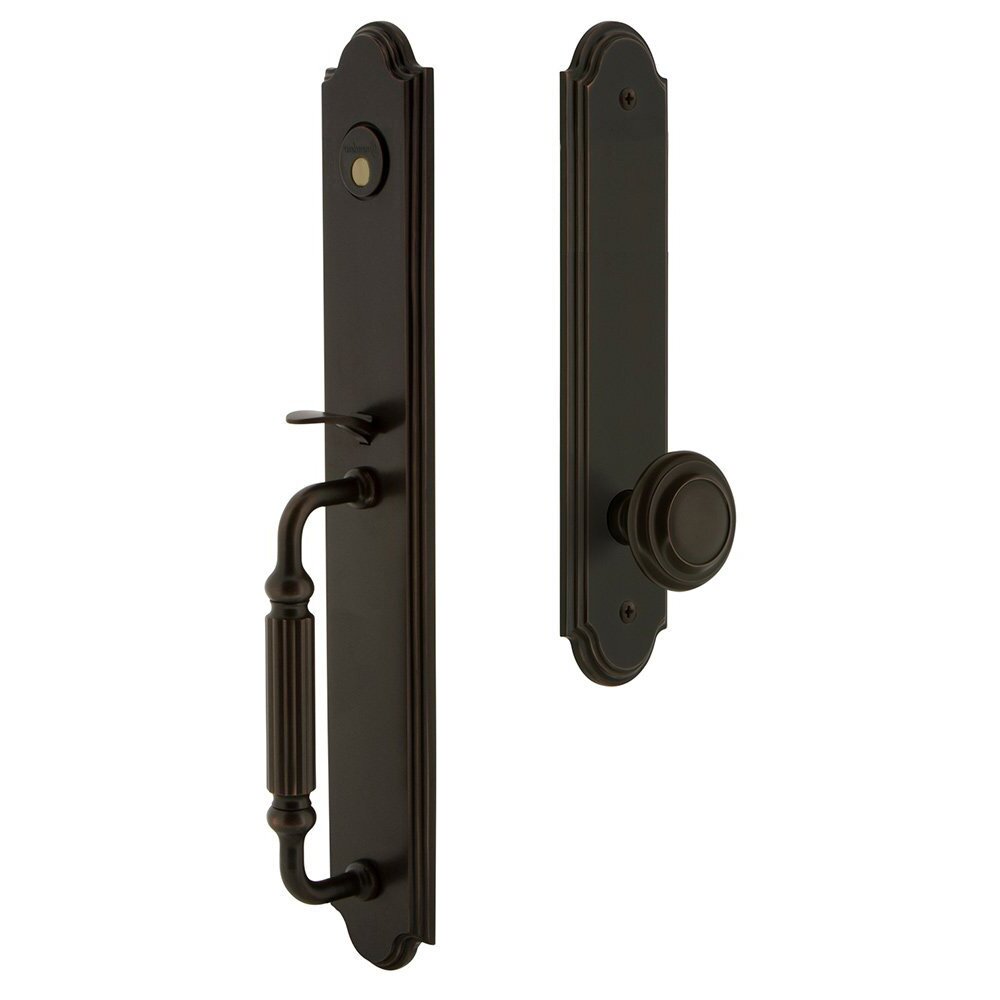 Grandeur Arc One-Piece Dummy Handleset with F Grip and Circulaire Knob in Timeless Bronze