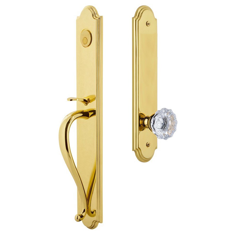 Grandeur Arc One-Piece Dummy Handleset with S Grip and Fontainebleau Knob in Lifetime Brass