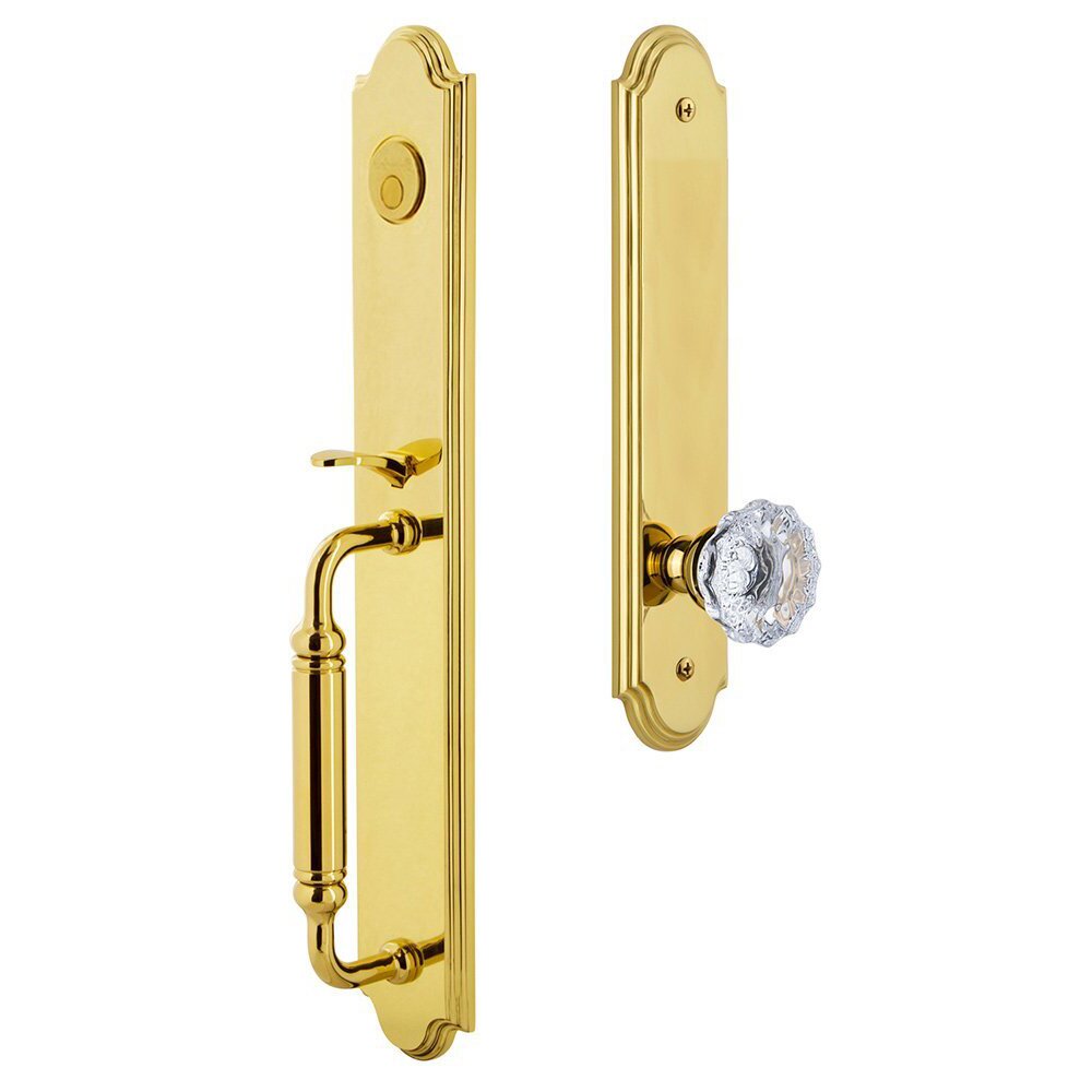 Grandeur Arc One-Piece Dummy Handleset with C Grip and Fontainebleau Knob in Lifetime Brass