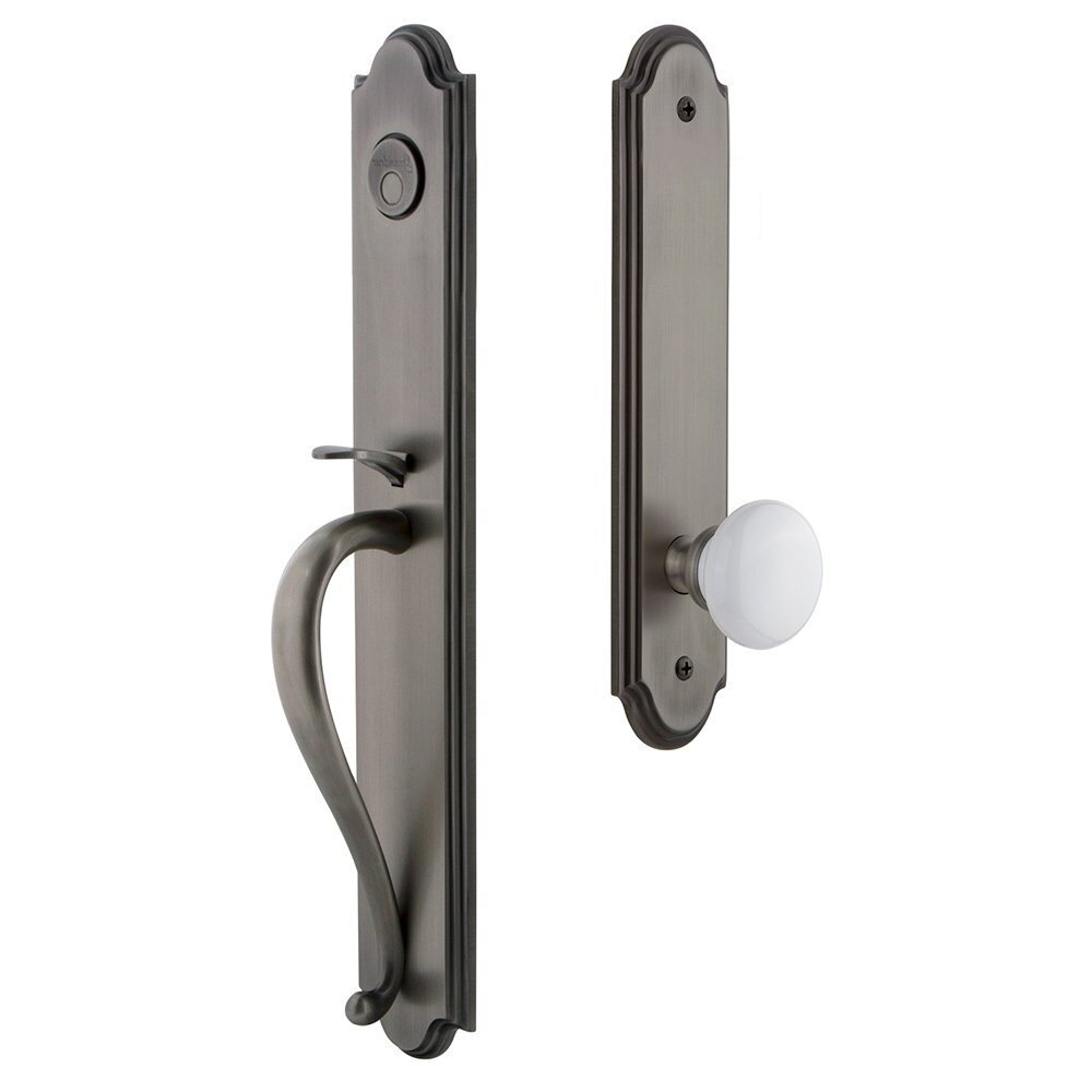 Grandeur Arc One-Piece Dummy Handleset with S Grip and Hyde Park Knob in Antique Pewter