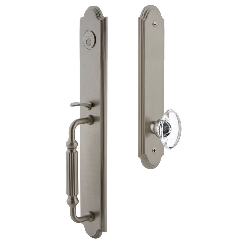 Grandeur Arc One-Piece Dummy Handleset with F Grip and Provence Knob in Satin Nickel