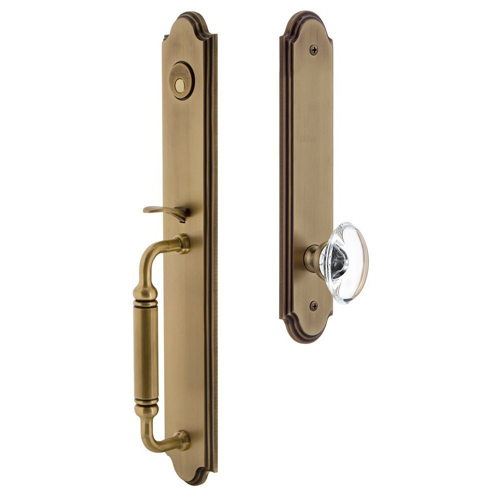 Grandeur Arc One-Piece Dummy Handleset with C Grip and Provence Knob in Vintage Brass