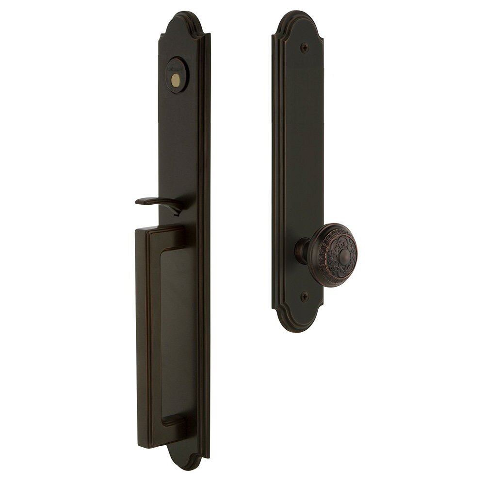 Grandeur Arc One-Piece Dummy Handleset with D Grip and Windsor Knob in Timeless Bronze