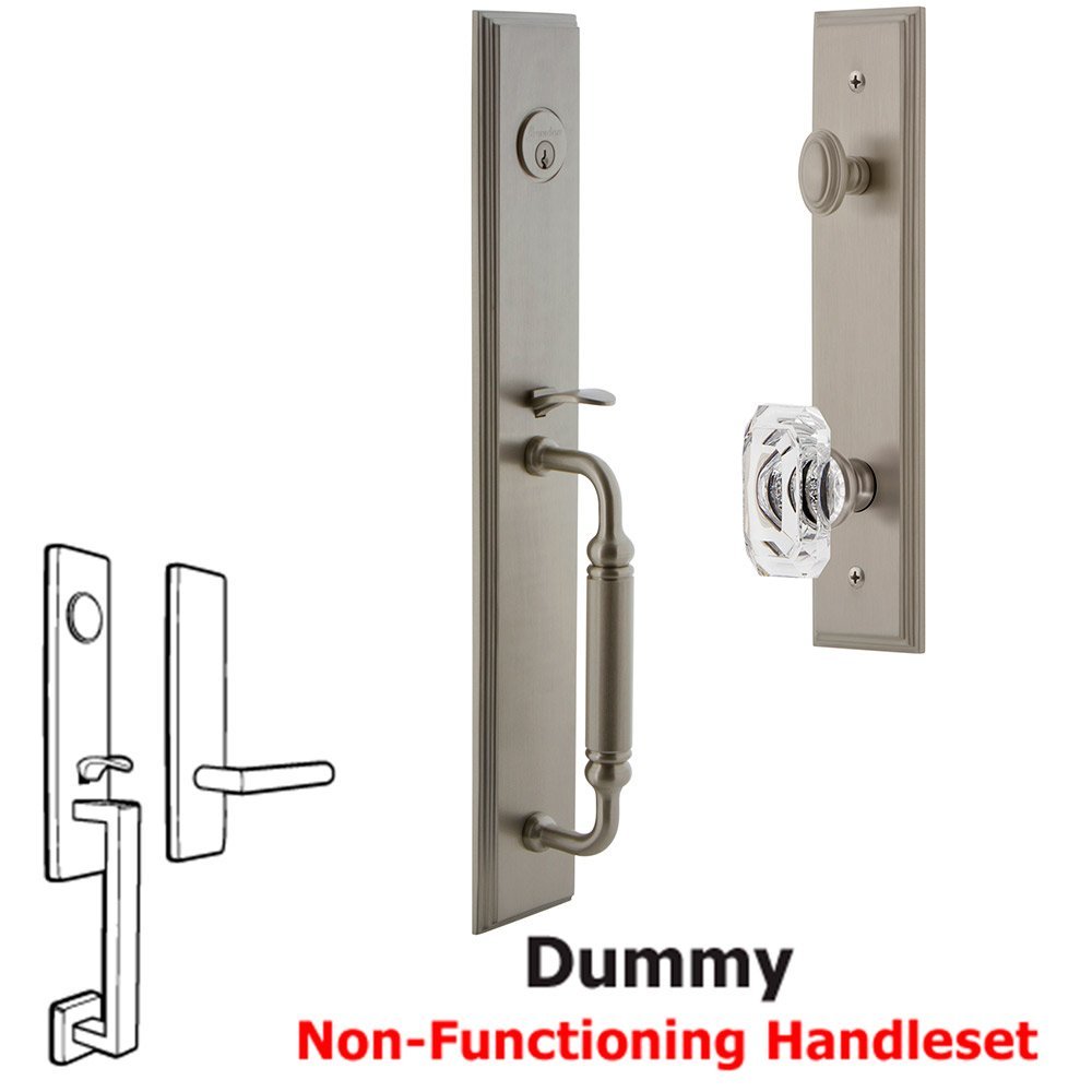 Grandeur One-Piece Dummy Handleset with C Grip and Baguette Clear Crystal Knob in Satin Nickel
