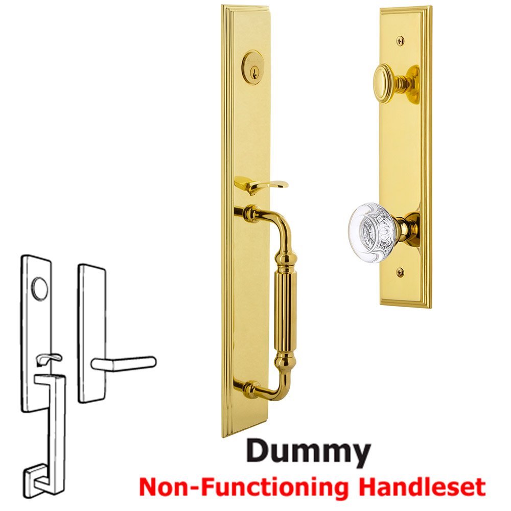 Grandeur One-Piece Dummy Handleset with F Grip and Bordeaux Knob in Lifetime Brass
