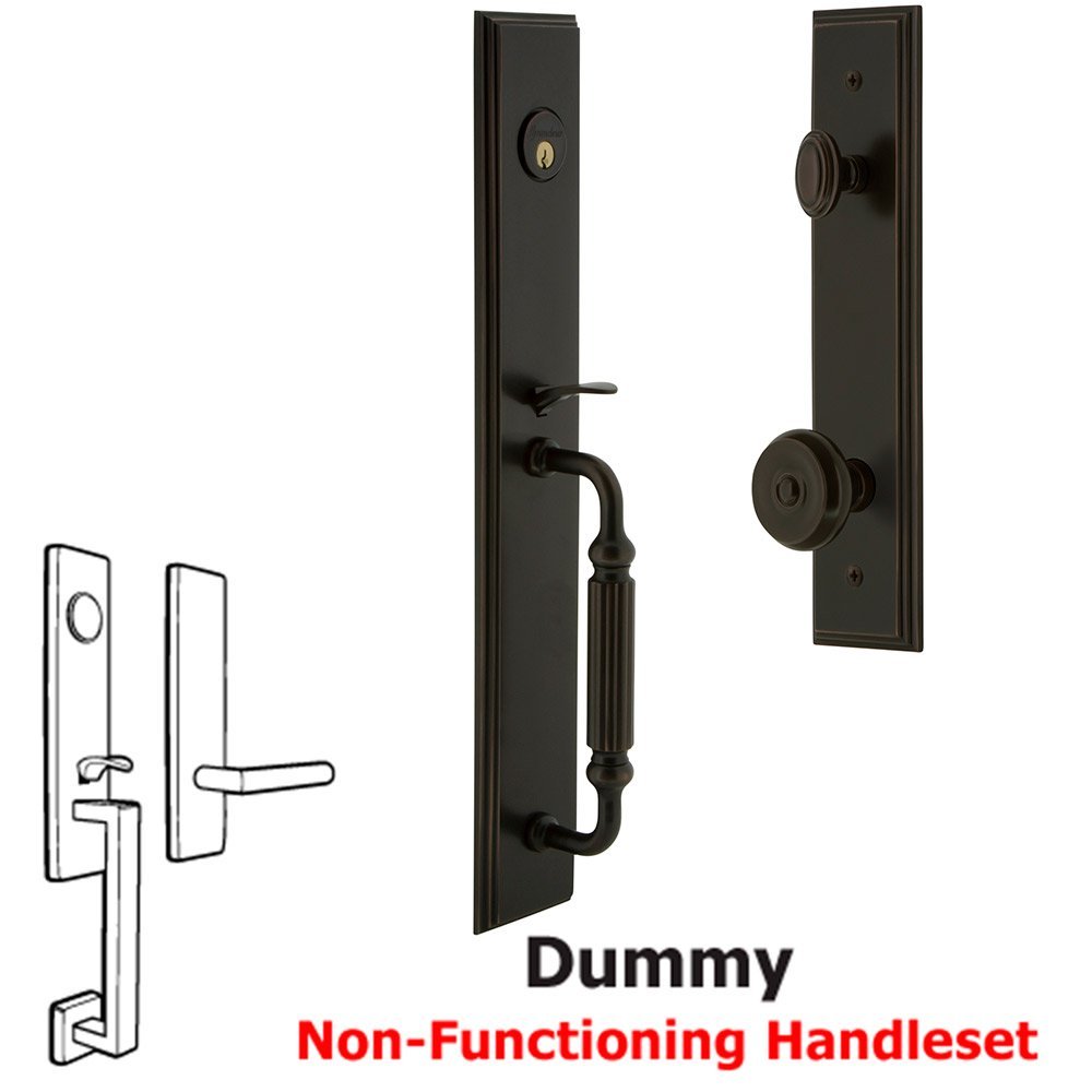 Grandeur One-Piece Dummy Handleset with F Grip and Bouton Knob in Timeless Bronze