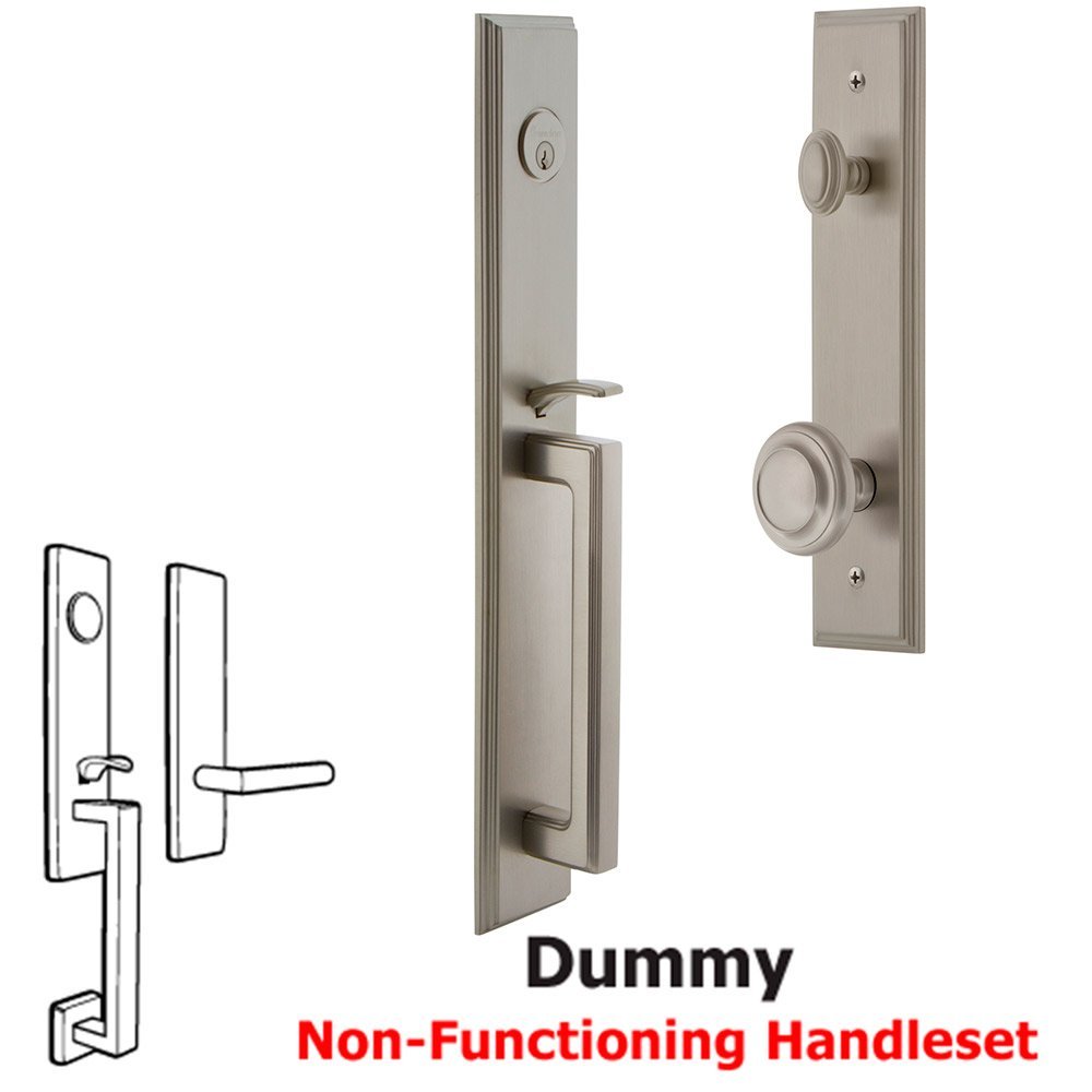 Grandeur One-Piece Dummy Handleset with D Grip and Circulaire Knob in Satin Nickel