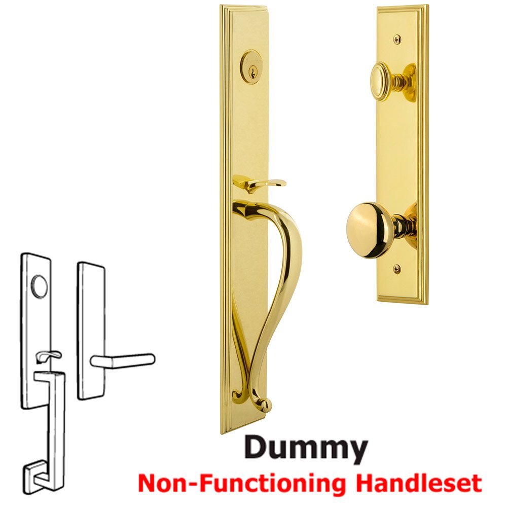 Grandeur One-Piece Dummy Handleset with S Grip and Fifth Avenue Knob in Lifetime Brass