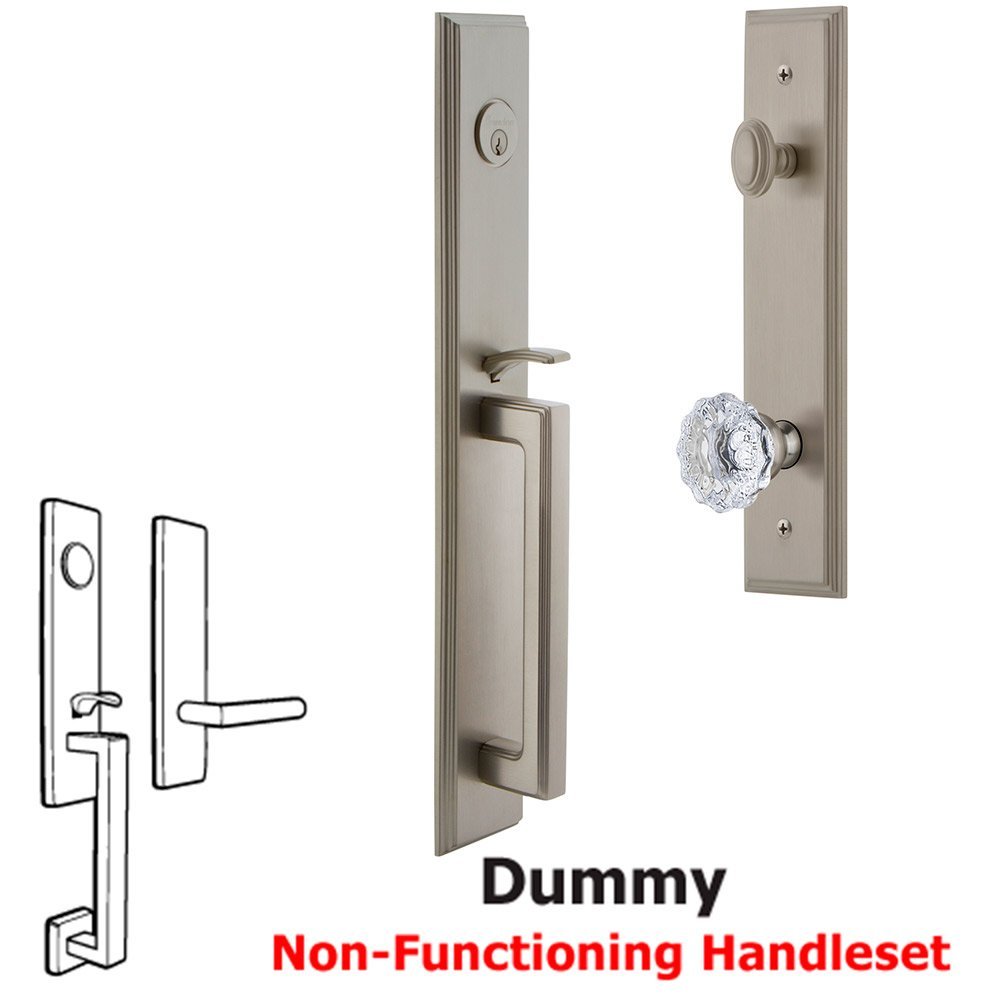 Grandeur One-Piece Dummy Handleset with D Grip and Fontainebleau Knob in Satin Nickel
