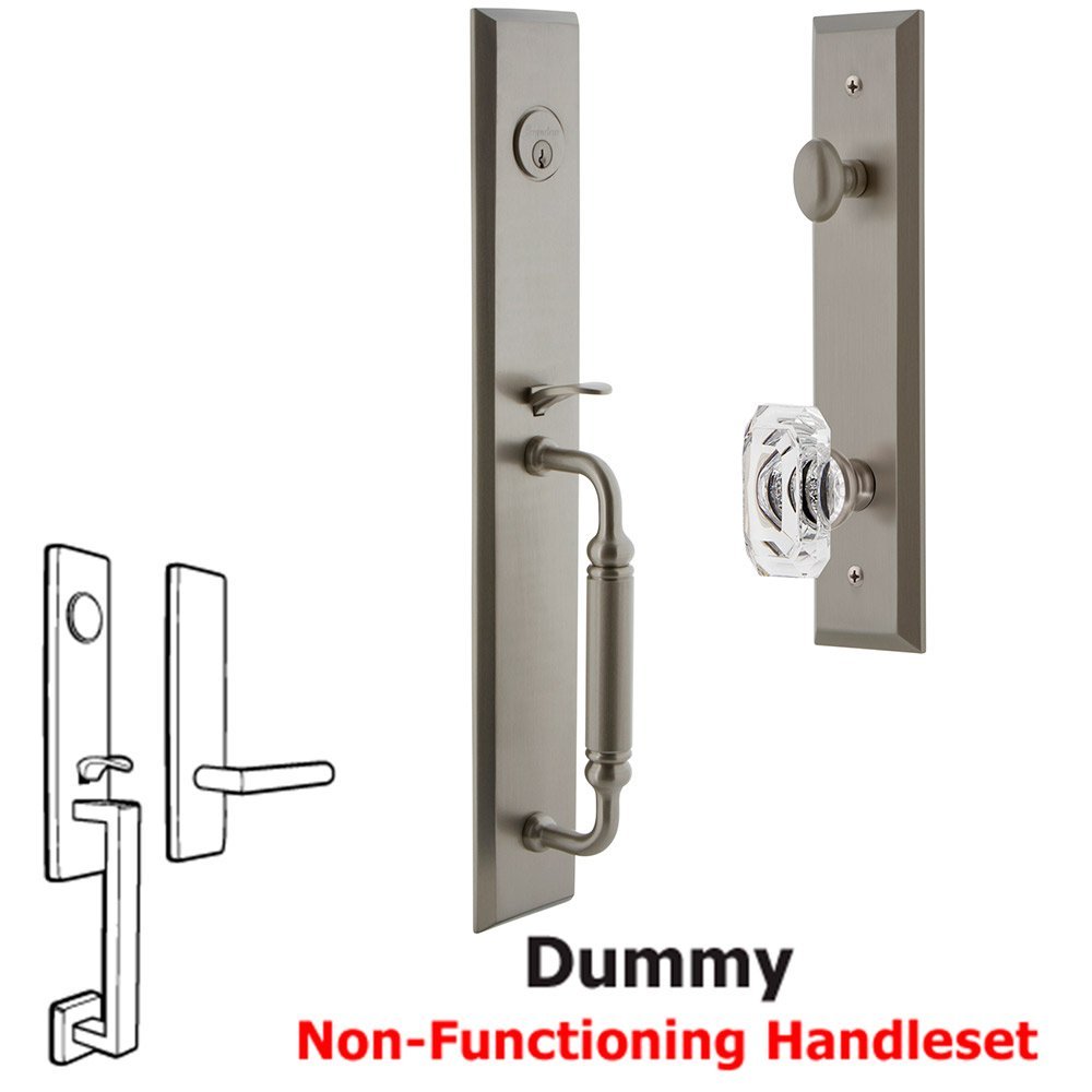 Grandeur One-Piece Dummy Handleset with C Grip and Baguette Clear Crystal Knob in Satin Nickel