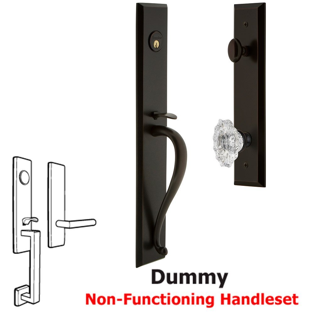 Grandeur One-Piece Dummy Handleset with S Grip and Biarritz Knob in Timeless Bronze