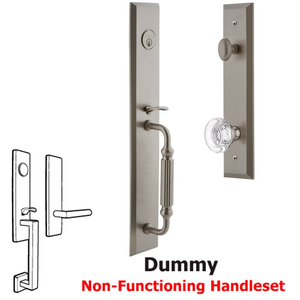 Grandeur One-Piece Dummy Handleset with F Grip and Bordeaux Knob in Satin Nickel