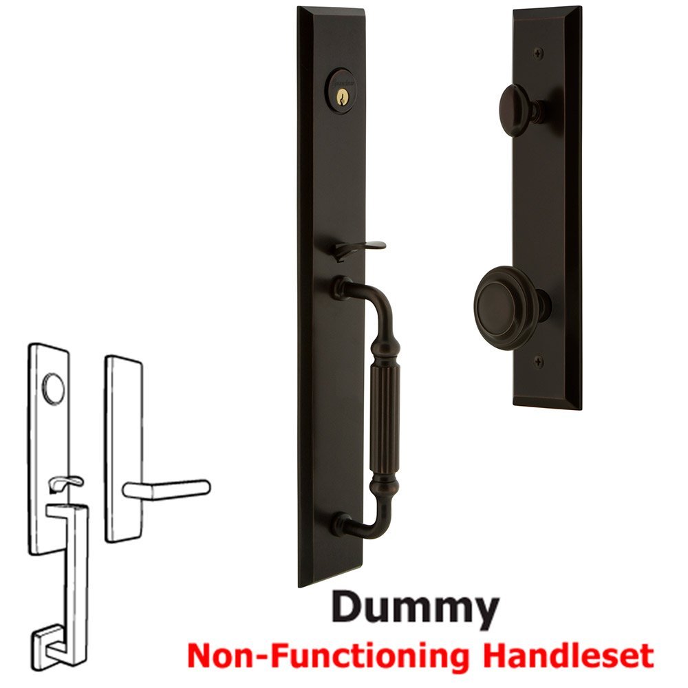 Grandeur One-Piece Dummy Handleset with F Grip and Circulaire Knob in Timeless Bronze