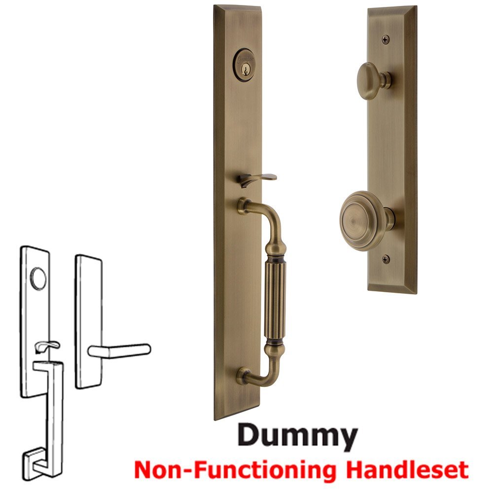 Grandeur One-Piece Dummy Handleset with F Grip and Circulaire Knob in Vintage Brass