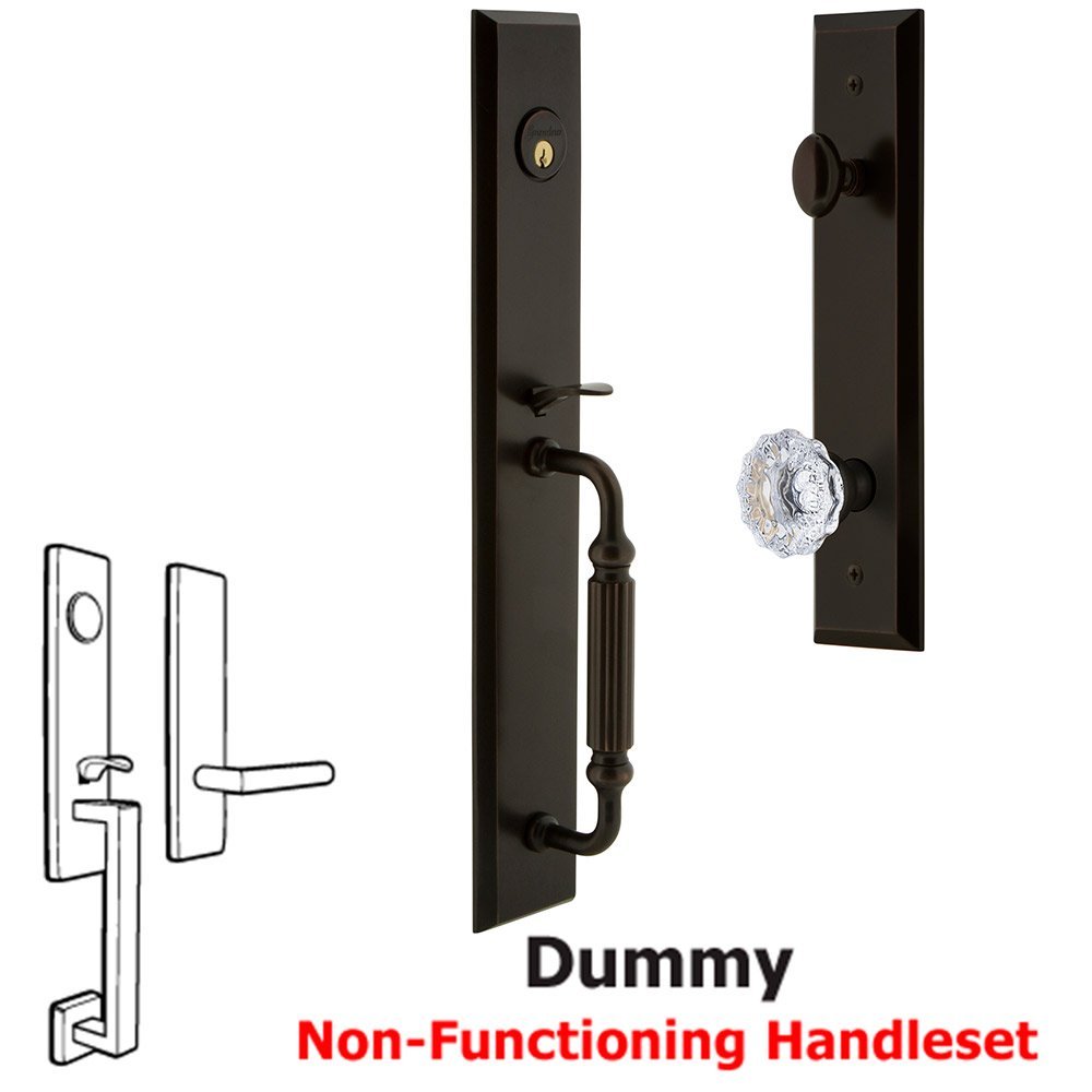 Grandeur One-Piece Dummy Handleset with F Grip and Fontainebleau Knob in Timeless Bronze